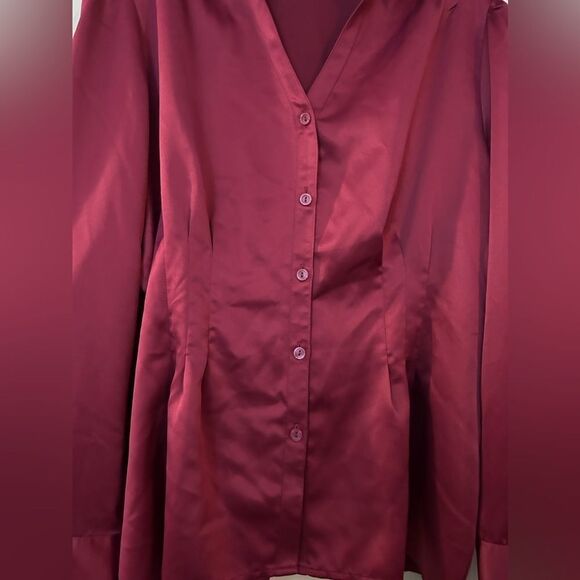 East 5th Women Blouse Large red Pleats Long Sleeve Button Down Collared EUC - Picture 4 of 10